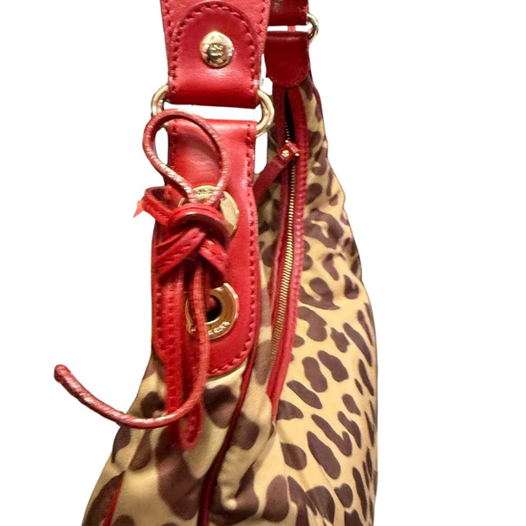VINTAGE KATE SPADE NYLON LEOPARD PRINT SMALL RED BOW SHOULDER BAG - Picture 4 of 13